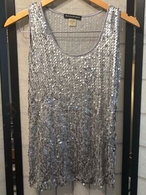 BIANCA NYGÅRD Silver Sequin Lightweight Comfortable Tank Top